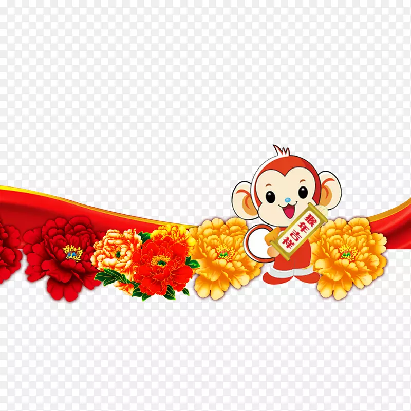 红色中国风节日鲜花装饰