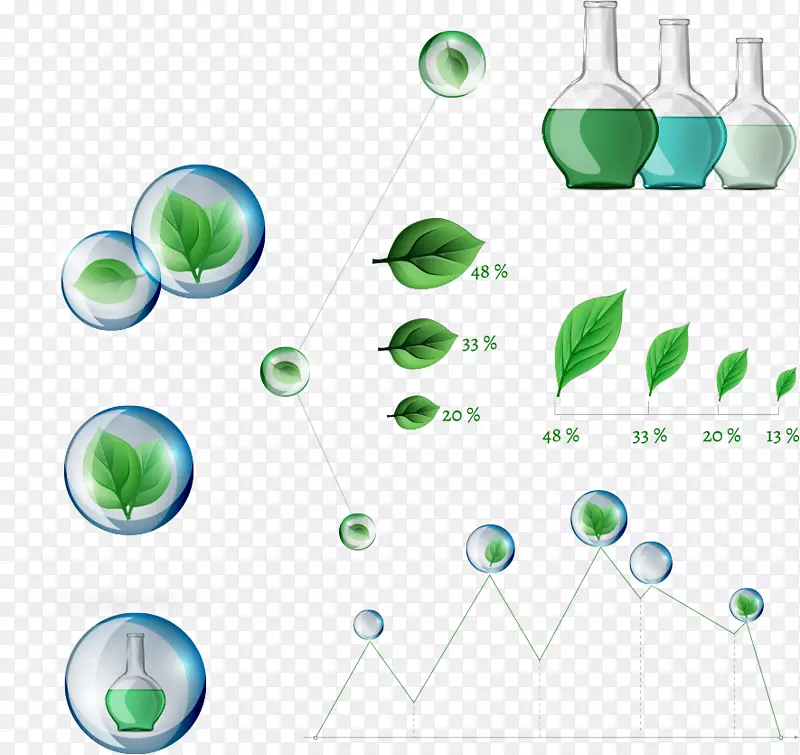 矢量透明泡泡绿叶图表