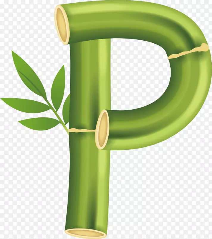 清新绿色竹子艺术字母P矢量素材