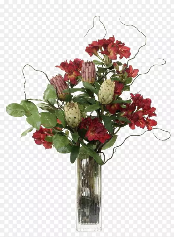 红色花卉装饰玻璃花瓶软装摆设