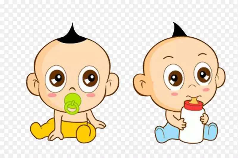 卡通插画两小婴儿在喝奶