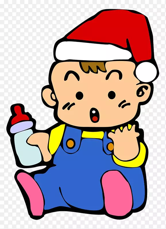 带圣诞帽小孩拿着奶瓶