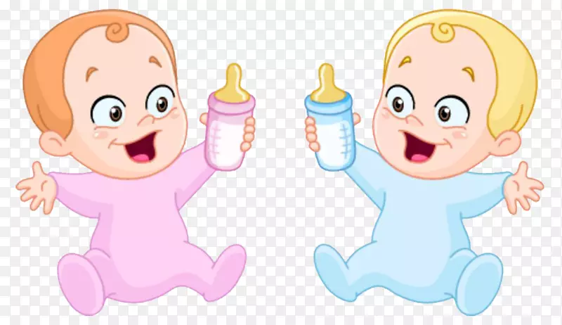 一对卡通小宝宝在喝奶