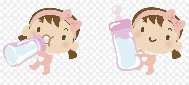 卡通可爱小女孩在喝奶
