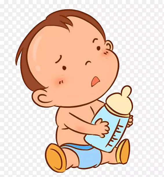 卡通小孩抱着奶瓶