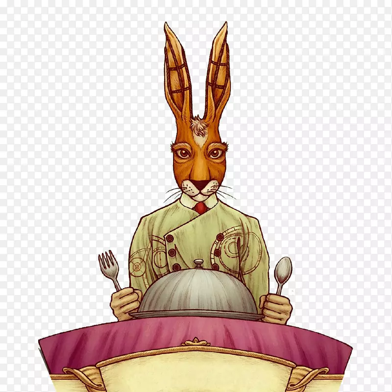拿着刀叉的兔子厨师