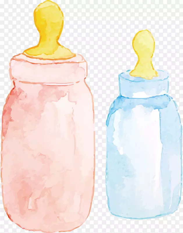 水彩水墨卡通婴儿用品奶瓶素材