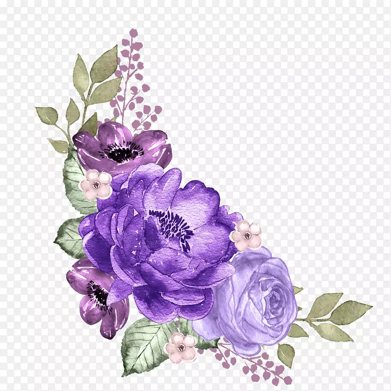 手绘蓝色美丽花朵花卉