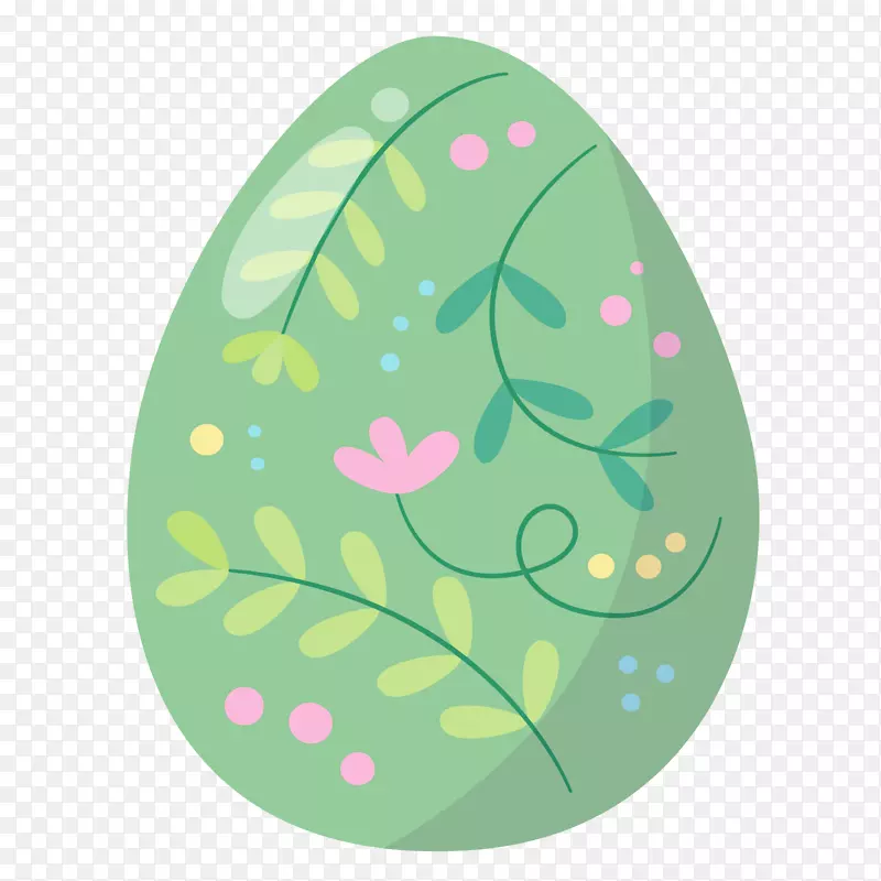 手绘矢量绿色植物复活节彩蛋