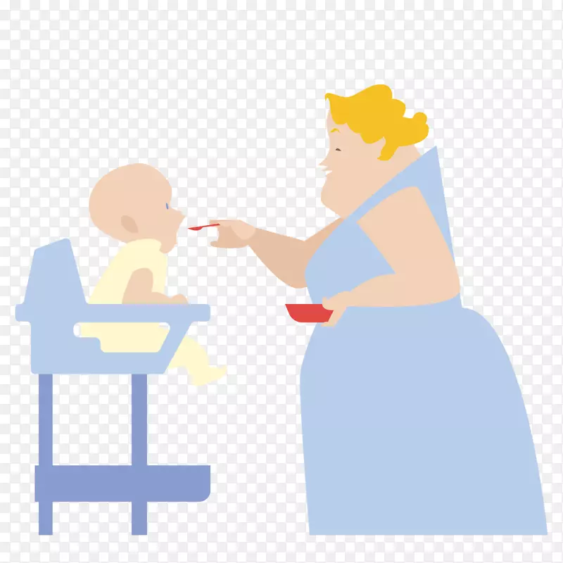 婴儿吃饭矢量手绘卡通母亲孩子插