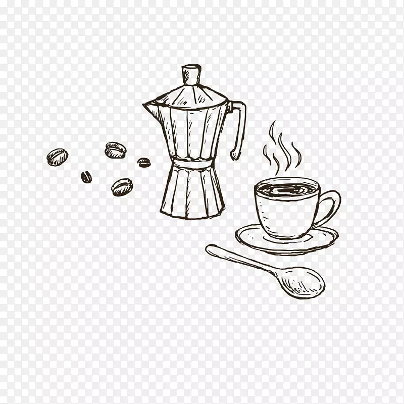 矢量素描咖啡杯咖啡器具