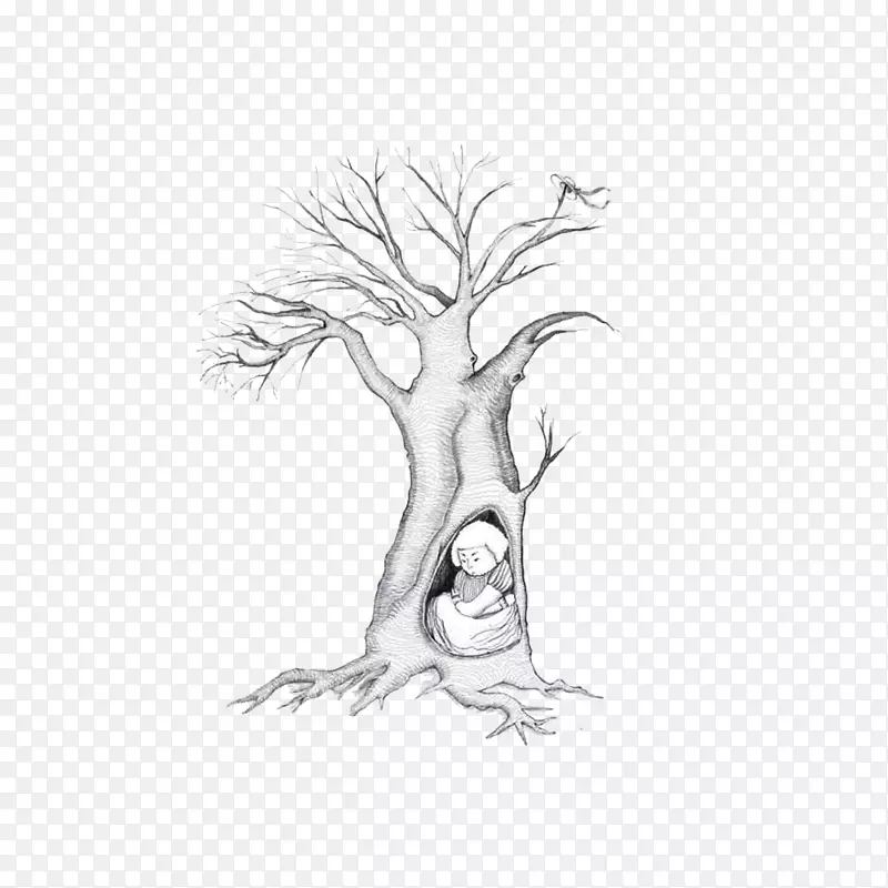 躲在树洞里的小女孩