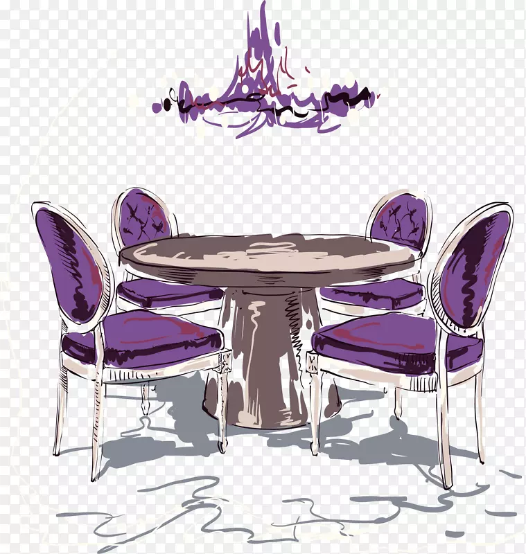 矢量手绘紫色餐桌吊灯设计