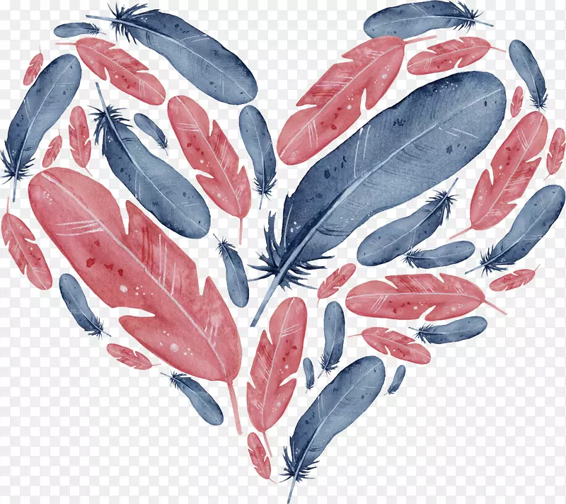 手绘水彩创意羽毛爱心