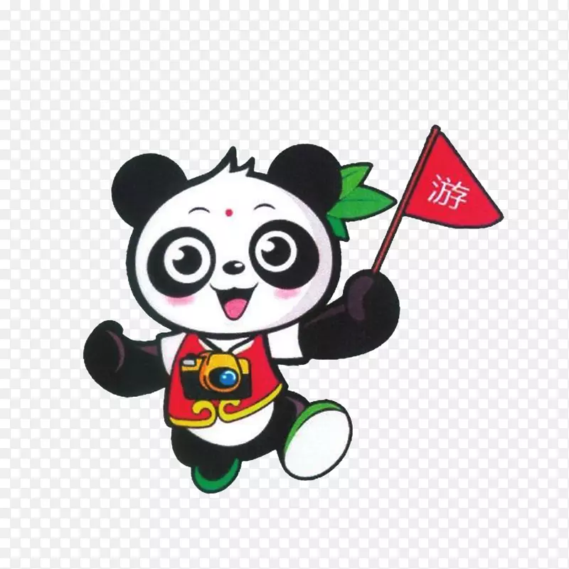 卡通举着旅游旗帜的熊猫素材