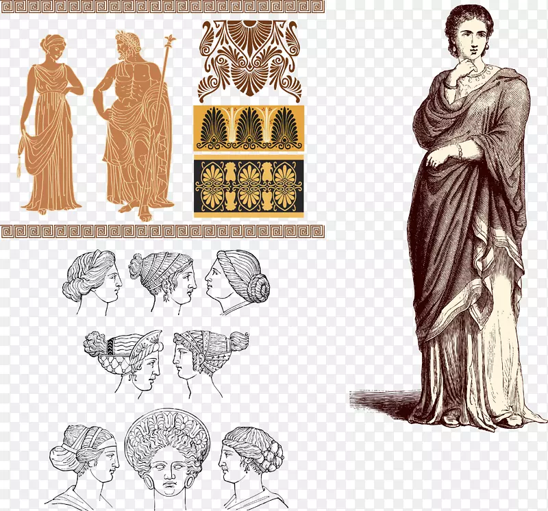 罗马男女人物花纹装饰矢量