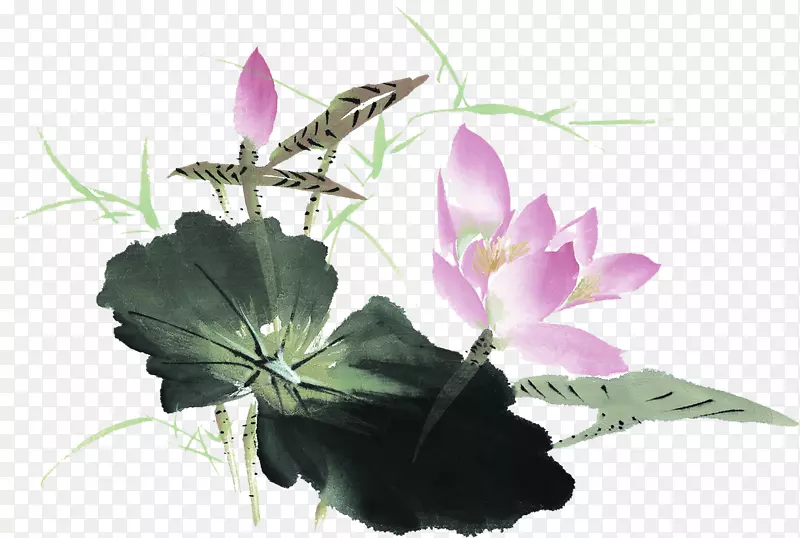 水墨画亭亭玉立的荷花