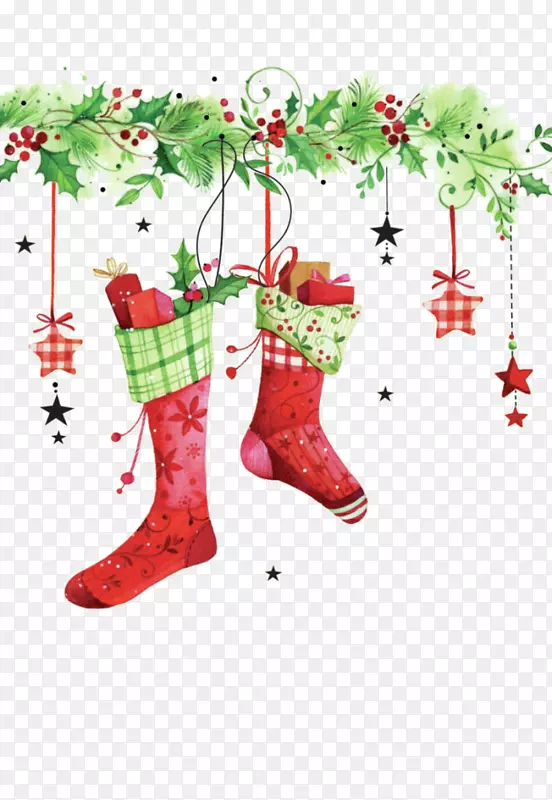 圣诞红色礼物袜子绿叶
