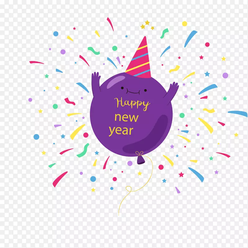 紫色气球新年贺卡矢量