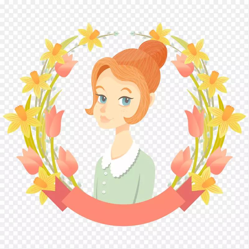 橙色三八妇女节人物形象设计