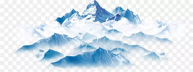 蓝色手绘的山峰素材