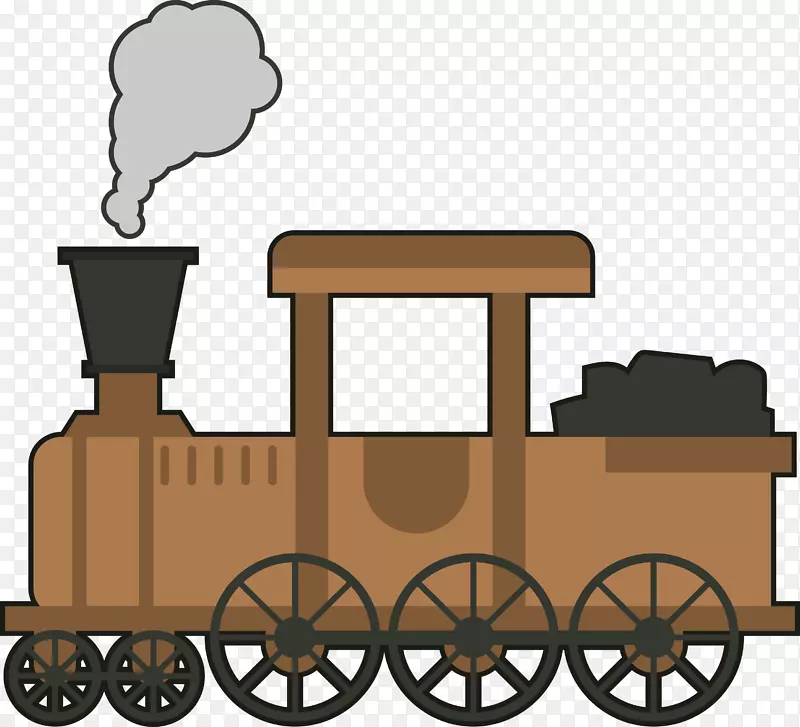 火车头运煤火车棕色矢量图