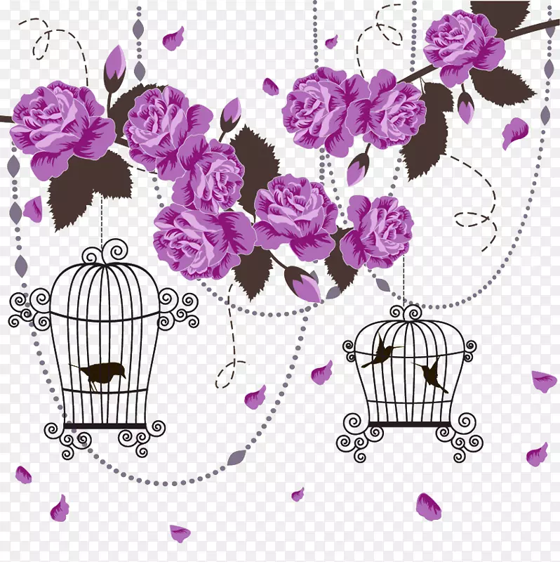 紫色典雅的鸟笼元素