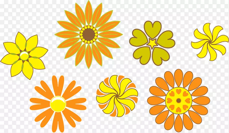 矢量橙黄色儿童画花朵素材