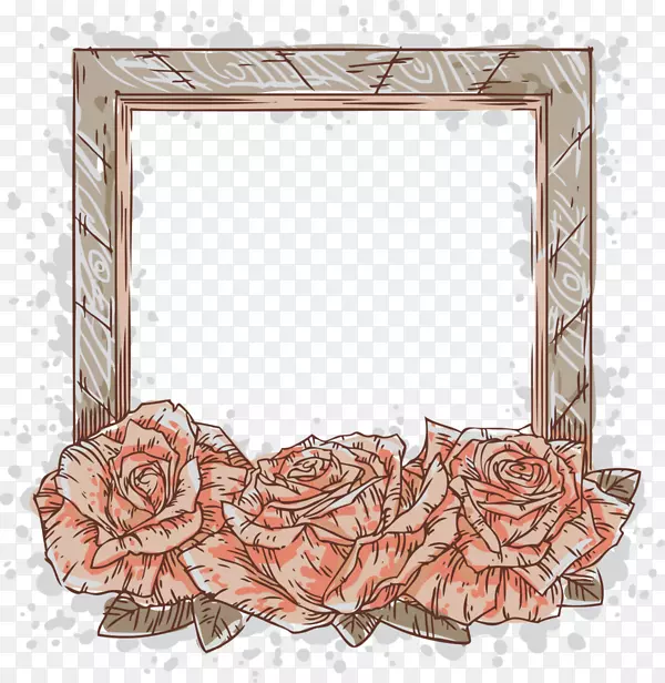 卡通手绘画笔玫瑰相框