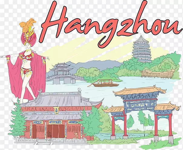 手绘杭州地标杭州印象免扣PNG图片素材下载_图片编号7450914-PNG素材网