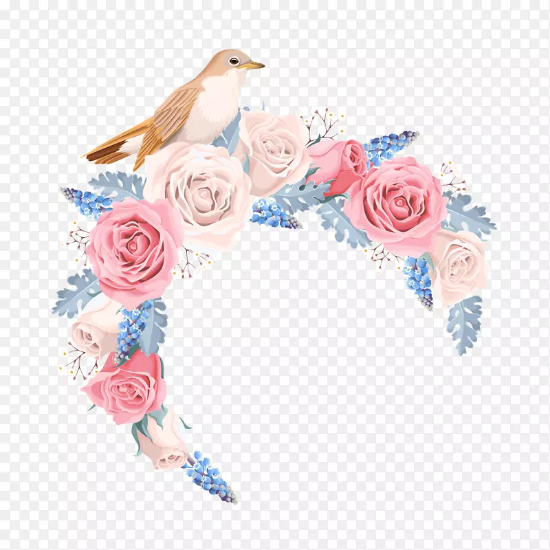 玫瑰花朵小鸟花卉装饰边框