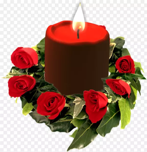 红色蜡烛燃烧火焰玫瑰花