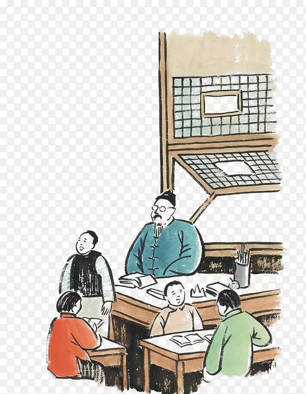 中国古代老师学堂教师节插画