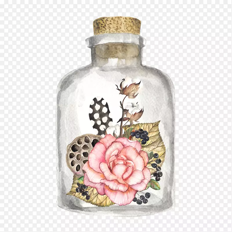 手绘创意花朵瓶子免抠图