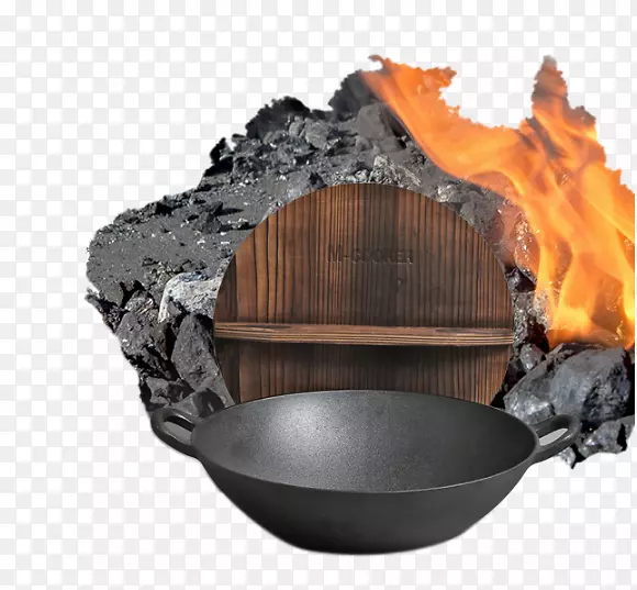创意煤炭旁的铸铁锅