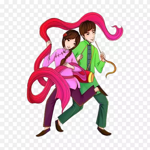 卡通版扭秧歌的男女