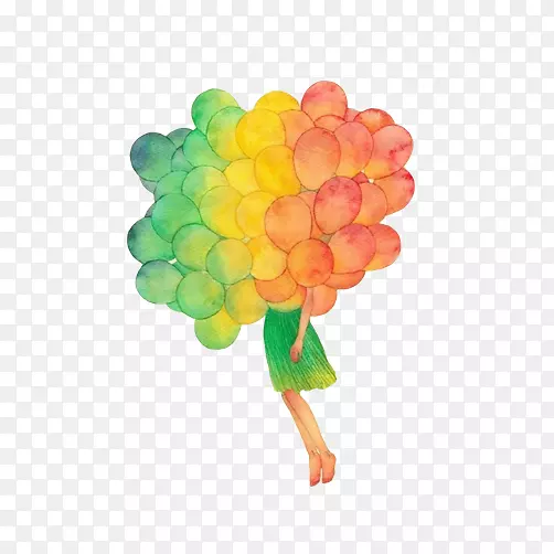气球女孩漂浮色彩图