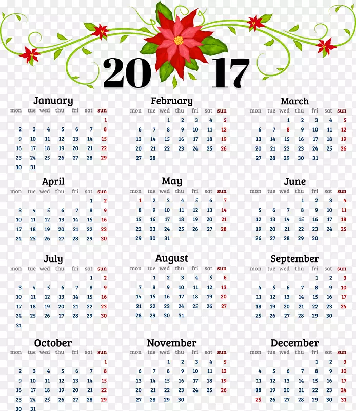 矢量2017花朵装饰日历