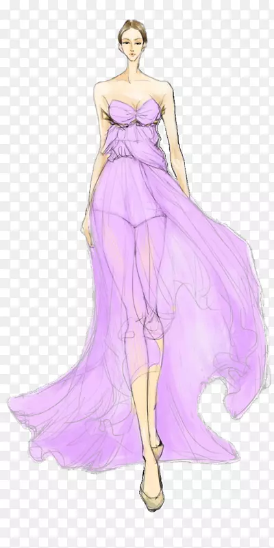 紫色网纱裙模特免扣