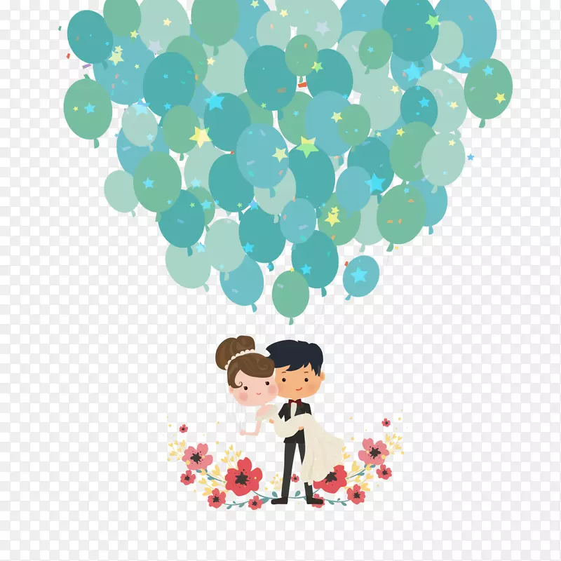 手绘浪漫蓝色气球婚礼装饰图案