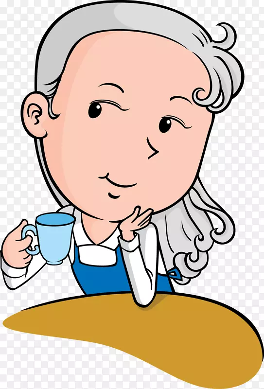 白发老奶奶喝茶