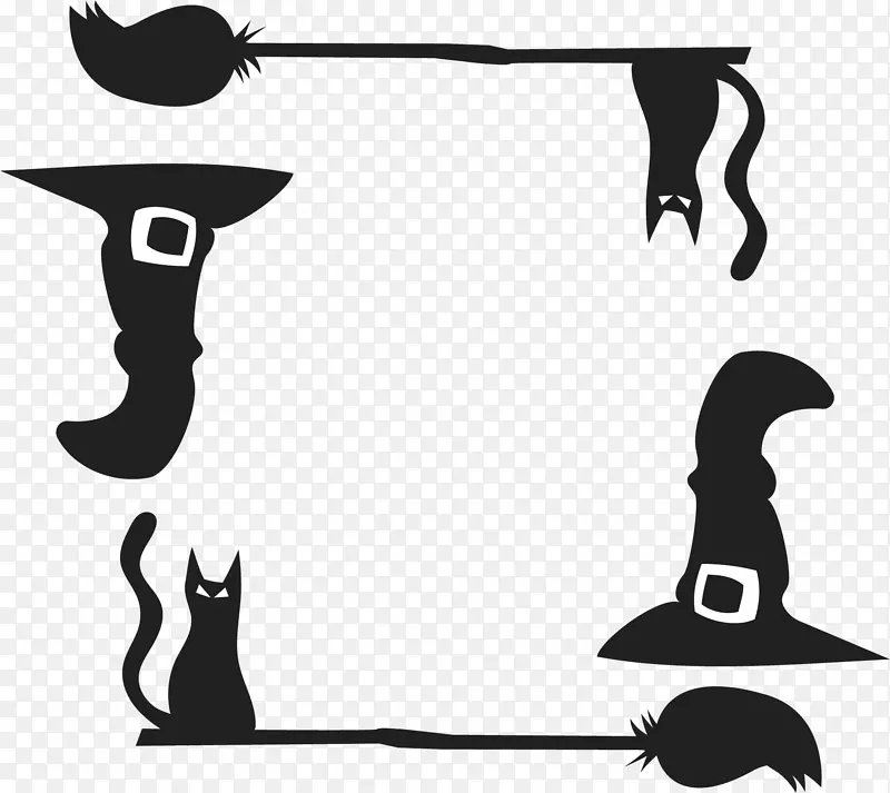 女巫帽黑猫万圣节边框