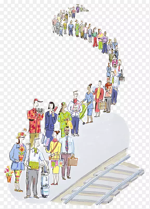 手绘插图站台排队上车的人PNG图片素材下载_图片编号7463932-PNG素材网