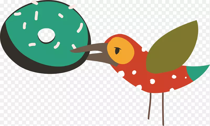 彩色小鸟吃食森林动物卡通插画素