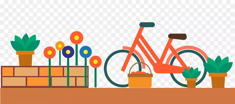 橙色自行车与盆栽