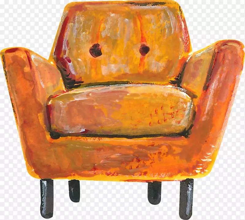 橙色单人沙发水彩插画