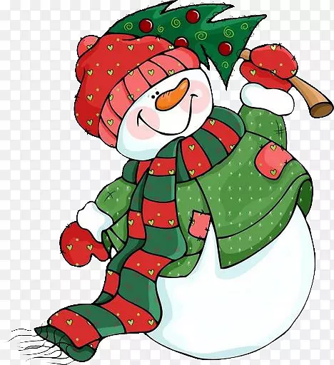 卡通手绘举着圣诞树的雪人