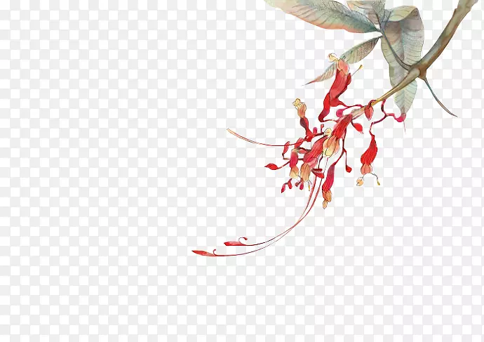 树枝红色花瓣矢量免抠图片素材