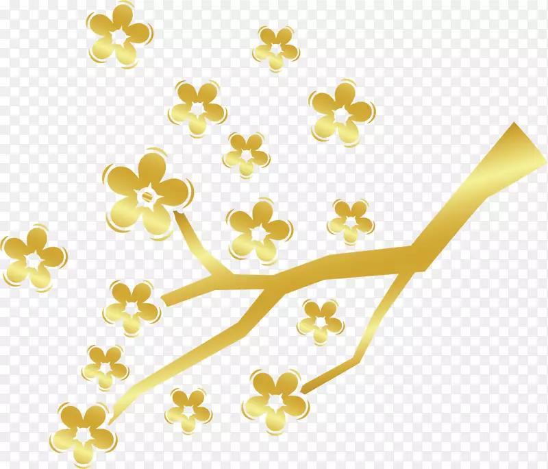 金色树枝花卉免抠素材