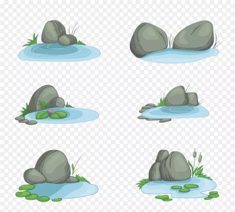 卡通手绘石子水草